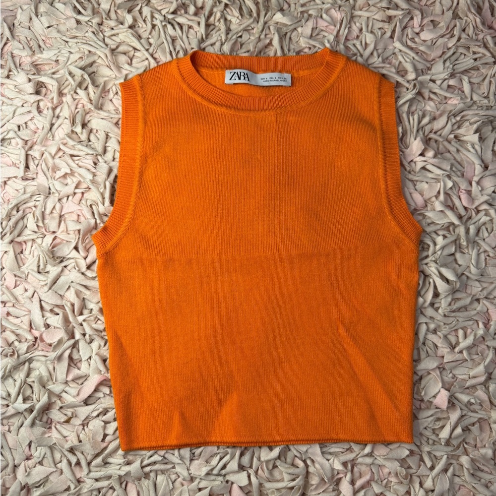 Zara Orange Cropped Knit Sleeveless Top - Size Small